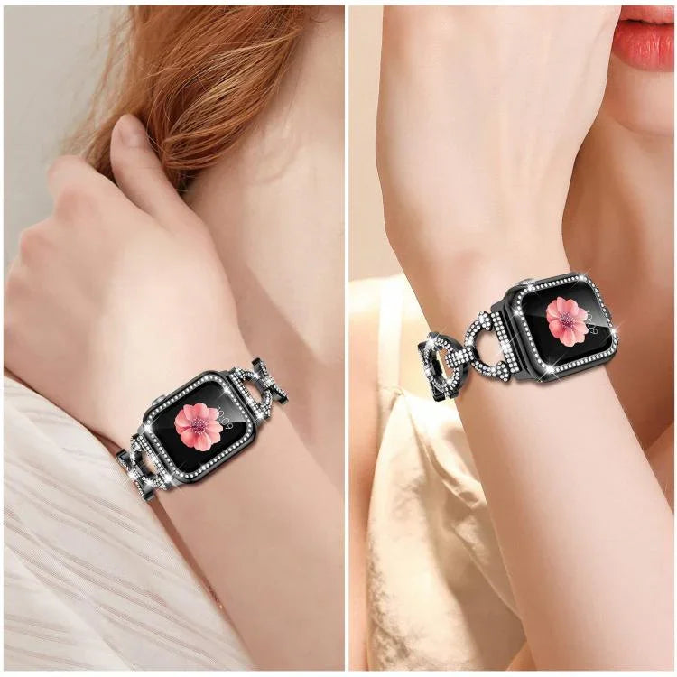 xDfind O자형 다이아몬드 메탈 시계줄과 강화 필름 일체형 PC 커버, 애플 워치 시리즈 10 46mm용, 애플 워치 시리즈 10 42mm용, 애플 워치 시리즈 44mm용, 애플 워치 시리즈 40mm용, 애플 워치 울트라 2 / 1 49mm용