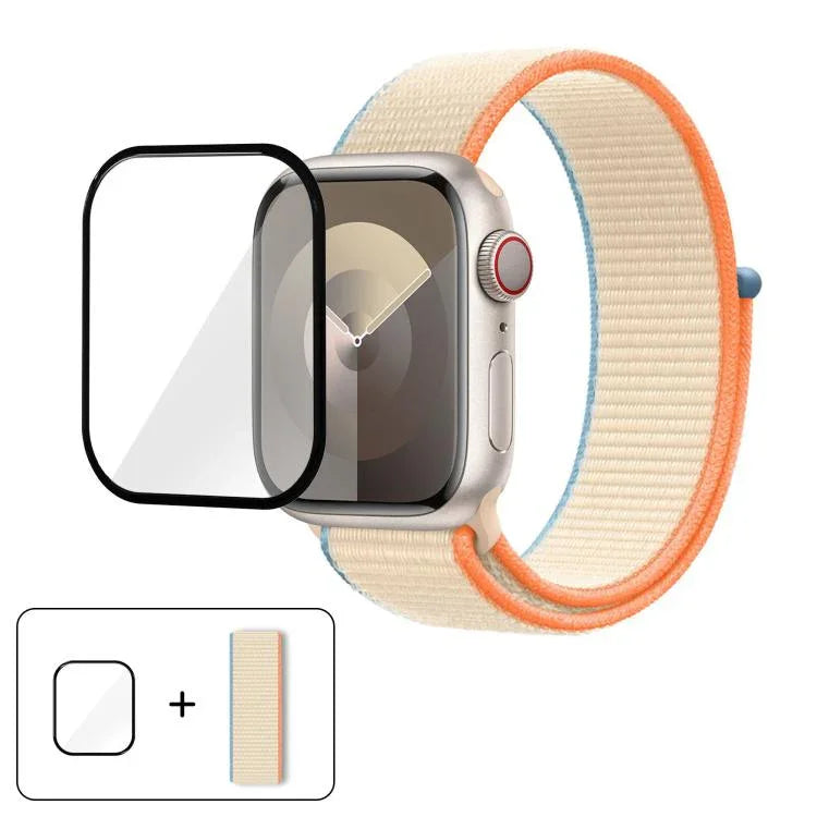 기본 나일론 루프 시계줄과 3D 곡면 필름, 애플 워치 시리즈 41mm용, 애플 워치 시리즈 38mm용, 애플 워치 시리즈 42mm용