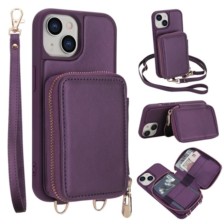 크로스바디 지퍼 RFID 카드 가방 휴대폰 케이스, 아이폰 15용, 아이폰 14 / 13용, 아이폰 14 프로용, 아이폰 14 프로 맥스용, 아이폰 13 프로 맥스용, 아이폰 13 프로용