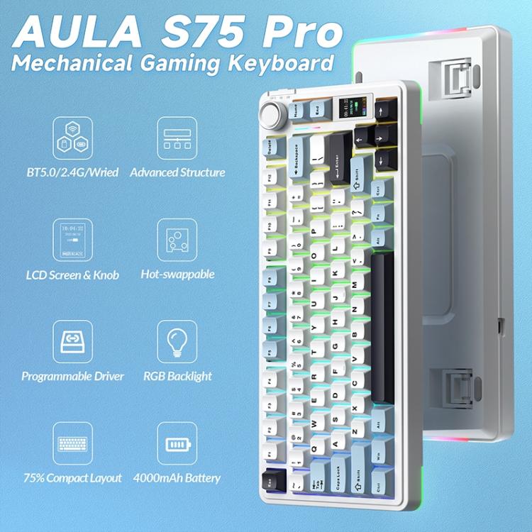 AULA S75 Pro 80키 유선/2.4G/블루투스 3모드 커스터마이징 가능한 그라데이션 기계식 키보드