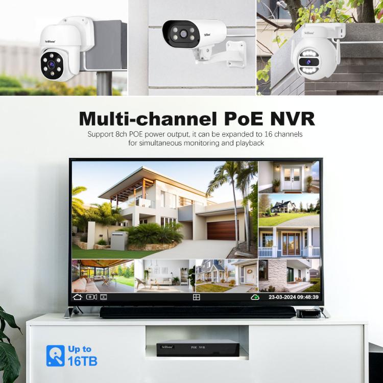 SriHome NVS005-POE030 3MP HD 4채널 POE 카메라 네트워크 비디오 레코더 키트, 3MP 4채널