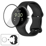 3D 곡면 필름이 있는 버터플라이 버클 실리콘 시계 밴드, Google Pixel Watch 3 45mm용, Google Pixel Watch 3 41mm용, Google Pixel Watch 2용, Google Pixel Watch용