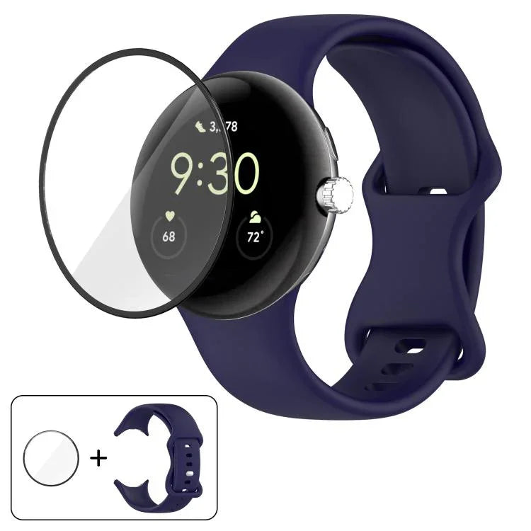 3D 곡면 필름이 있는 버터플라이 버클 실리콘 시계 밴드, Google Pixel Watch 3 45mm용, Google Pixel Watch 3 41mm용, Google Pixel Watch 2용, Google Pixel Watch용