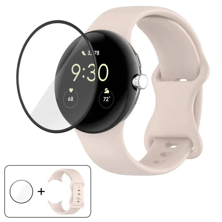 3D 곡면 필름이 있는 버터플라이 버클 실리콘 시계 밴드, Google Pixel Watch 3 45mm용, Google Pixel Watch 3 41mm용, Google Pixel Watch 2용, Google Pixel Watch용