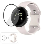 3D 곡면 필름이 있는 버터플라이 버클 실리콘 시계 밴드, Google Pixel Watch 3 45mm용, Google Pixel Watch 3 41mm용, Google Pixel Watch 2용, Google Pixel Watch용