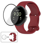 3D 곡면 필름이 있는 버터플라이 버클 실리콘 시계 밴드, Google Pixel Watch 3 45mm용, Google Pixel Watch 3 41mm용, Google Pixel Watch 2용, Google Pixel Watch용