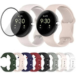 3D 곡면 필름이 있는 버터플라이 버클 실리콘 시계 밴드, Google Pixel Watch 3 45mm용, Google Pixel Watch 3 41mm용, Google Pixel Watch 2용, Google Pixel Watch용