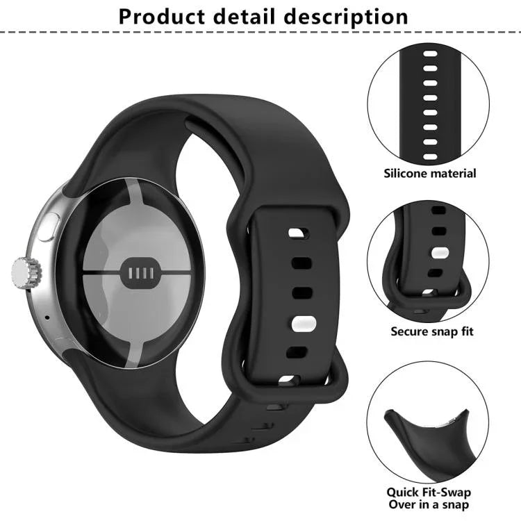 3D 곡면 필름이 있는 버터플라이 버클 실리콘 시계 밴드, Google Pixel Watch 3 45mm용, Google Pixel Watch 3 41mm용, Google Pixel Watch 2용, Google Pixel Watch용