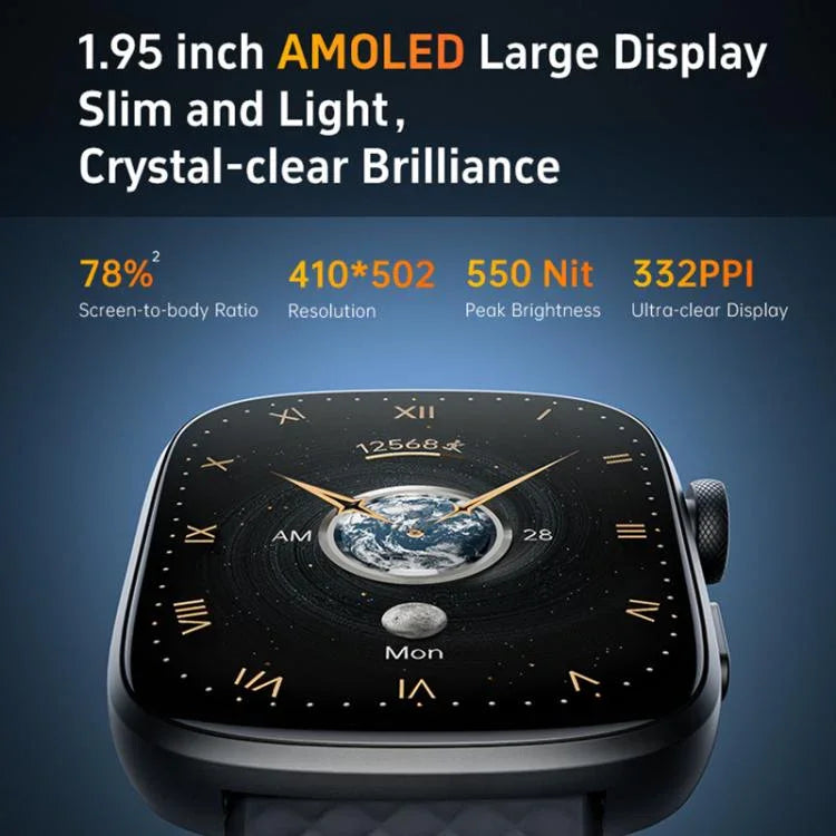 GTS8 1.95인치 AMOLED 화면 피트니스 트래커 스마트워치, 심박수 모니터링 지원