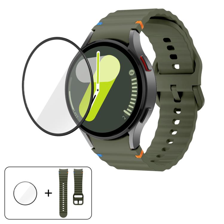 웨이브 스티칭 실리콘 시계 밴드와 3D 곡면 필름, 삼성 갤럭시 워치 FE 40mm, 삼성 갤럭시 워치7 44mm, 삼성 갤럭시 워치7 40mm, 삼성 갤럭시 워치6 클래식 47mm용