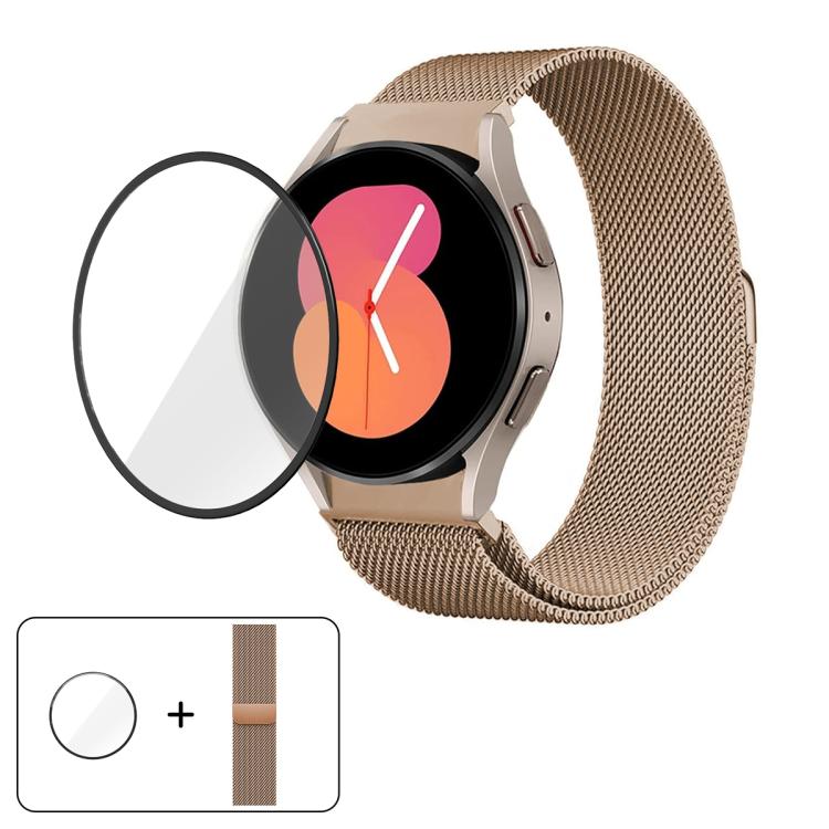밀라노 마그네틱 스테인리스 스틸 시계 밴드 3D 커브드 필름 포함, Samsung Galaxy Watch6 Classic 43mm용, Samsung Galaxy Watch5 44mm용, Samsung Galaxy Watch5 Pro 45mm용, Samsung Galaxy Watch5 40mm용, Samsung Galaxy Watch4 44mm용