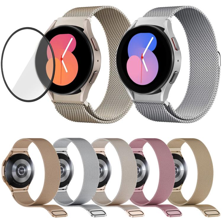 밀라노 마그네틱 스테인리스 스틸 시계 밴드 3D 커브드 필름 포함, Samsung Galaxy Watch6 Classic 43mm용, Samsung Galaxy Watch5 44mm용, Samsung Galaxy Watch5 Pro 45mm용, Samsung Galaxy Watch5 40mm용, Samsung Galaxy Watch4 44mm용