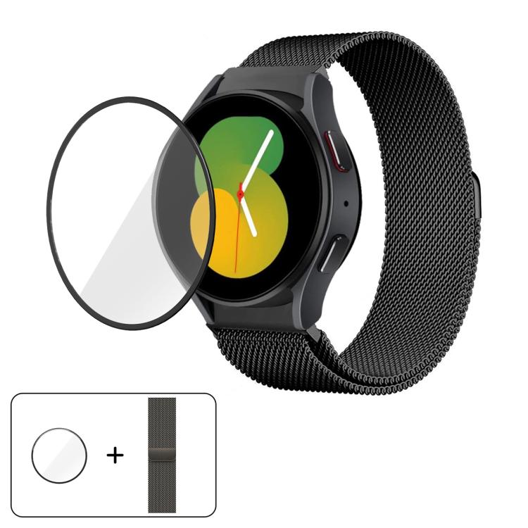 밀라노 마그네틱 스테인리스 스틸 시계 밴드 3D 커브드 필름 포함, Samsung Galaxy Watch6 Classic 43mm용, Samsung Galaxy Watch5 44mm용, Samsung Galaxy Watch5 Pro 45mm용, Samsung Galaxy Watch5 40mm용, Samsung Galaxy Watch4 44mm용