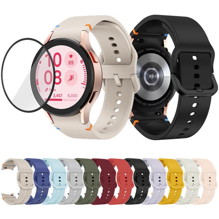 플레인 스티칭 실리콘 시계 밴드와 3D 곡면 필름, 삼성 갤럭시 워치4 클래식 46mm용, 삼성 갤럭시 워치4 클래식 42mm용, 삼성 갤럭시 워치5 액티브 40mm용, 삼성 갤럭시 워치5 액티브 44mm용