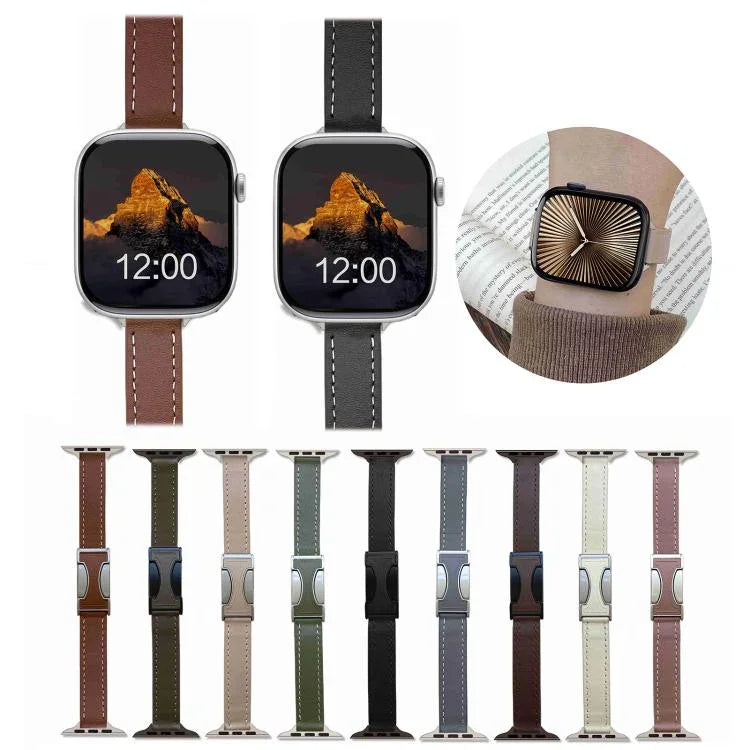 자석 버클 14mm 무지 천연 가죽 시계줄, 애플 워치 46mm / 49mm / 45mm / 44mm용, 애플 워치 42mm / 41mm / 40mm / 38mm용
