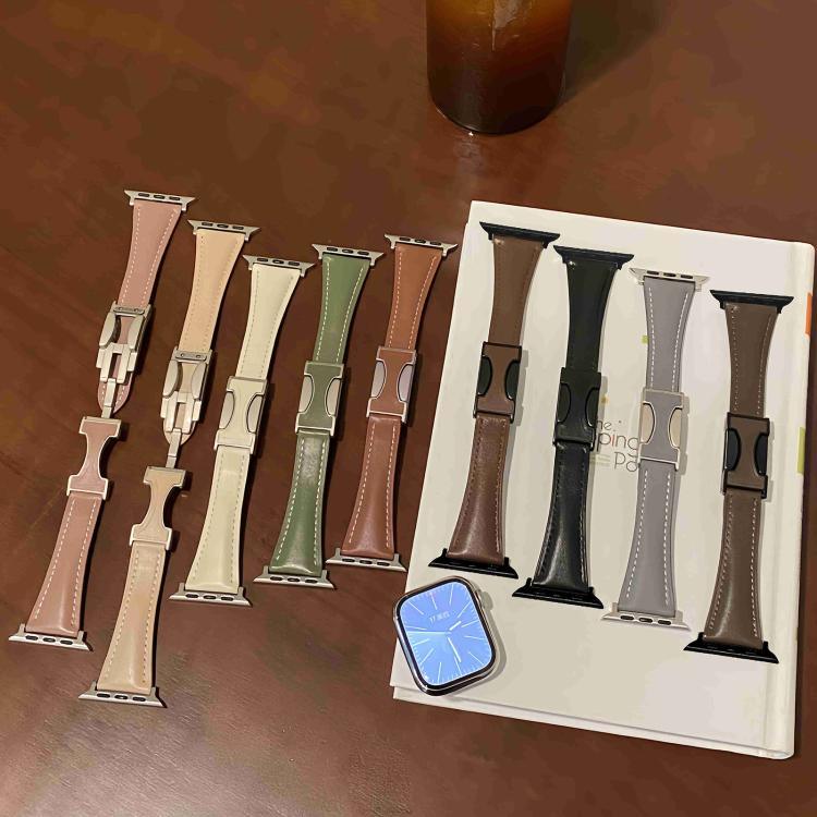 자석 버클 소형 허리 무지 천연 가죽 시계줄, 애플 워치 46mm / 49mm / 45mm / 44mm용, 애플 워치 42mm / 41mm / 40mm / 38mm용