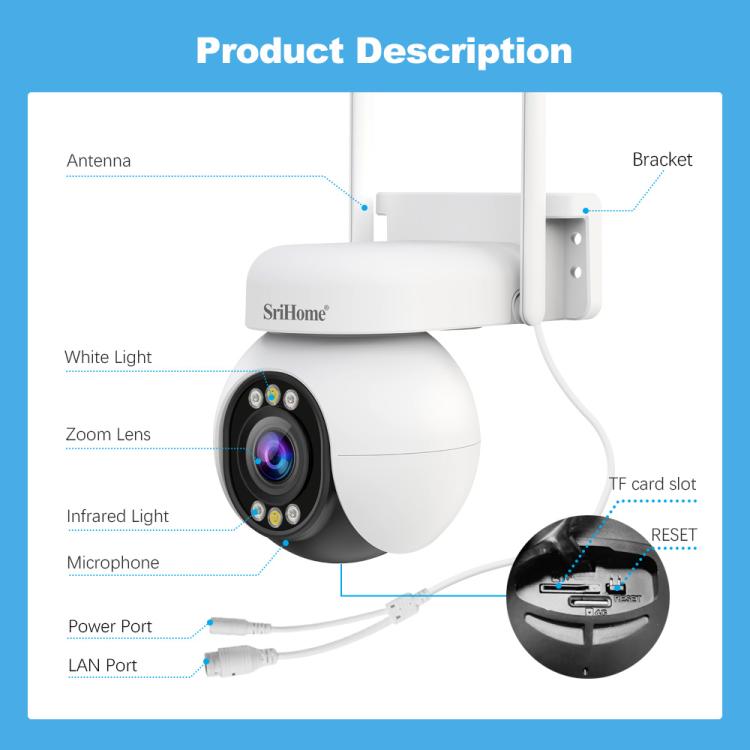 Srihome SH051 4MP 5배 광학 줌 PTZ HD 카메라, SH051