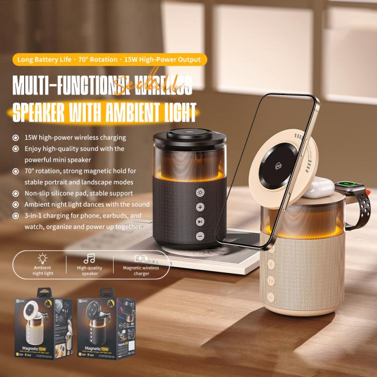 WK WP-U179 Qisone 5-in-1 15W 무선 충전 블루투스 스피커 야간 조명 포함