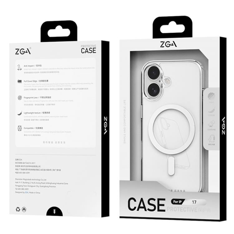 ZGA Magsafe 메탈 버튼 클리어 PC 하이브리드 TPU 휴대폰 케이스, 아이폰 17 프로 맥스용, 아이폰 17 프로용, 아이폰 17용