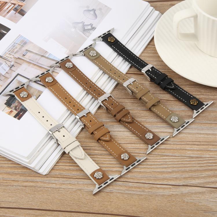 리벳 카멜리아 스킨 느낌 마이크로화이버 가죽 시계줄, 애플 워치 46mm / 49mm / 45mm / 44mm용, 애플 워치 42mm / 41mm / 40mm / 38mm용