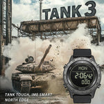 NORTH EDGE TANK 3 아웃도어 방수 남성용 스포츠 시계 만보계 및 나침반 지원
