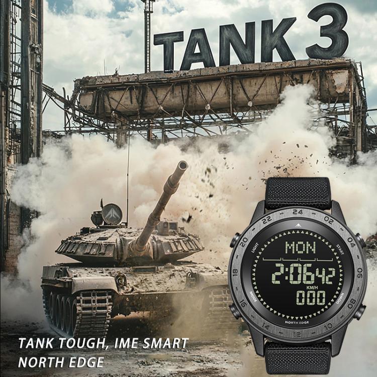 NORTH EDGE TANK 3 아웃도어 방수 남성용 스포츠 시계 만보계 및 나침반 지원