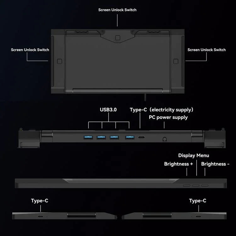 Arie 13 13.3 inch Expanded Display Triple Portable Monitor, US Plug, UK Plug, EU Plug