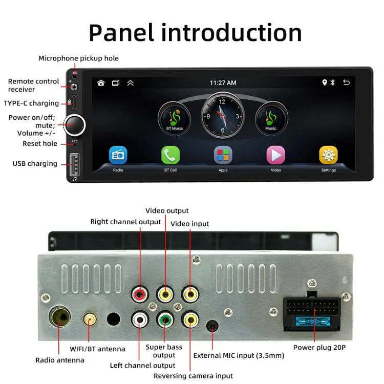 F6021 6.86 inch IPS Screen Car 1Din MP5 Player Support CarPlay & Android Auto, F6021