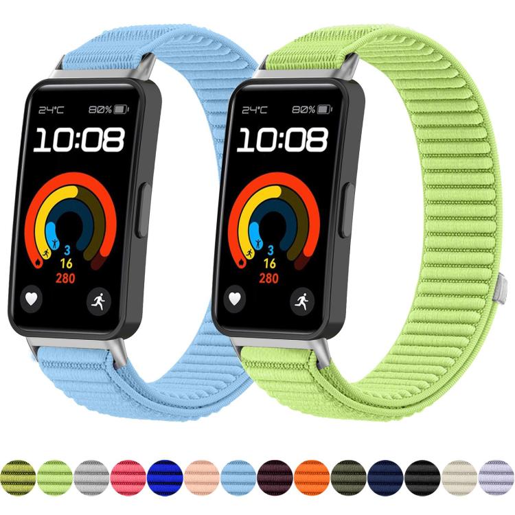 xDfind Woven Nylon Hook And Loop Fastener Metal Interface Watch Band, For Huawei Band 10 / 9 / 8