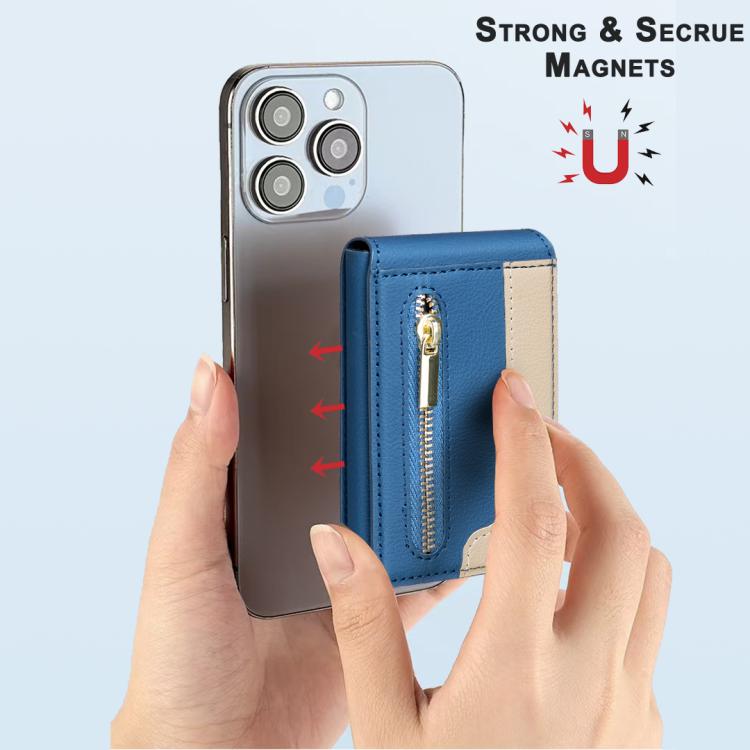 BFK31 컬러블록 지퍼 MagSafe 자석 가죽 카드 지갑