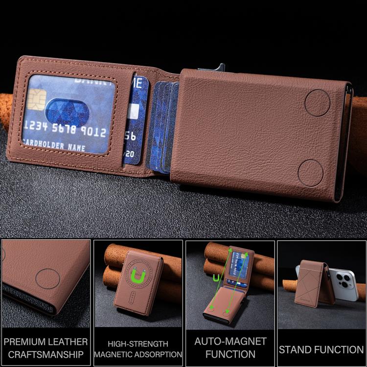 BFK32 엠보스드 프리즘 MagSafe 자석 가죽 카드 지갑