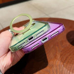투명 그라데이션 메탈 링 홀더 MagSafe 폰 케이스, 아이폰 17 프로 맥스용, 아이폰 17 프로용, 아이폰 17용, 아이폰 에어용, 아이폰 16 프로 맥스용, 아이폰 16 프로용, 아이폰 16 플러스용, 아이폰 16용