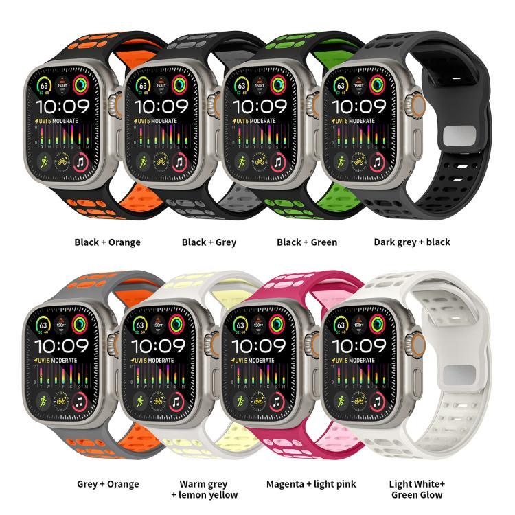 xDfind 이중 색상 실리콘 스포츠 통기성 시계줄, 애플 워치 46mm / 49mm / 45mm / 44mm용