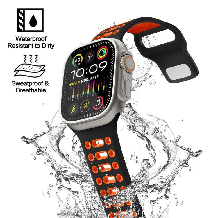 xDfind 이중 색상 실리콘 스포츠 통기성 시계줄, 애플 워치 46mm / 49mm / 45mm / 44mm용
