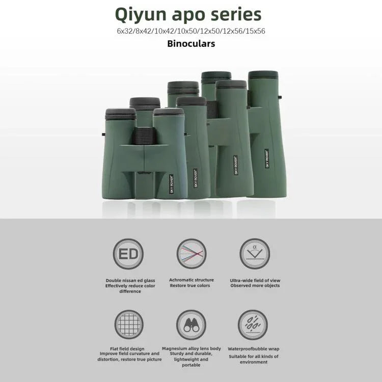SKY ROVER Qinyun 방수 APO 휴대용 쌍안경, 6x32, 8x42, 10x42, 12x50, 12x56, 15x56