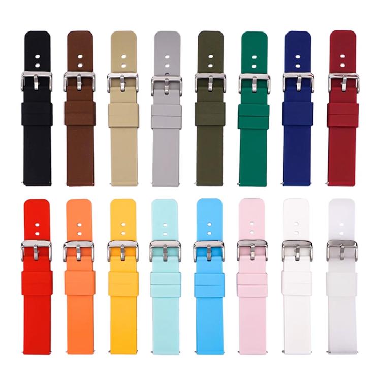 Stainless Steel Silver Pin Buckle Solid Color Silicone Waterproof Watch Band, 10mm, 12mm, 14mm, 15mm