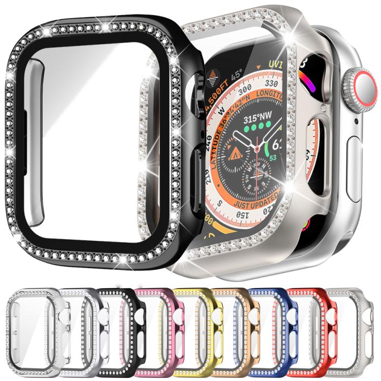 xDfind 단일 행 다이아몬드 강화유리 필름 통합 PC 시계 케이스, Apple Watch 시리즈 44mm용, Apple Watch 시리즈 40mm용, Apple Watch 시리즈 11 46mm / 10 46mm용, Apple Watch 시리즈 11 42mm / 10 42mm용, Apple Watch Ultra 3 / 2 / 1 49mm용