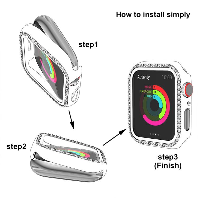 xDfind 단일 행 다이아몬드 강화유리 필름 통합 PC 시계 케이스, Apple Watch 시리즈 44mm용, Apple Watch 시리즈 40mm용, Apple Watch 시리즈 11 46mm / 10 46mm용, Apple Watch 시리즈 11 42mm / 10 42mm용, Apple Watch Ultra 3 / 2 / 1 49mm용