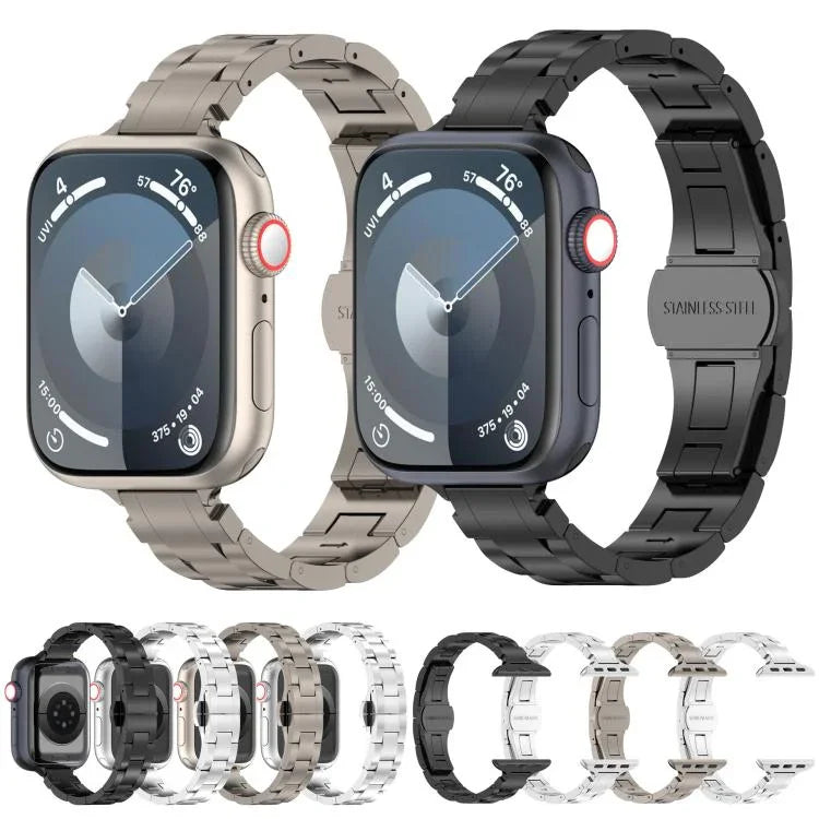슬림 허리 세 구슬 나비 버클 티타늄 합금 시계 밴드, Apple Watch 46mm / 49mm / 45mm / 44mm용, Apple Watch 42mm / 41mm / 40mm / 38mm용