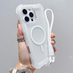 손목 스트랩이 있는 투명 매트 TPU 하이브리드 PC 3-in-1 MagSafe 휴대폰 케이스, 아이폰 17 프로 맥스용, 아이폰 17 프로용, 아이폰 17용, 아이폰 에어용, 아이폰 16 프로 맥스용, 아이폰 16 프로용, 아이폰 16 플러스용, 아이폰 16용