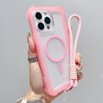 투명 매트 TPU 하이브리드 PC 3-in-1 MagSafe 휴대폰 케이스 손목 스트랩 포함, 아이폰 15 프로 맥스용, 아이폰 15 프로용, 아이폰 15 플러스용, 아이폰 15용, 아이폰 14 플러스용, 아이폰 14용, 아이폰 14 프로용, 아이폰 14 프로 맥스용