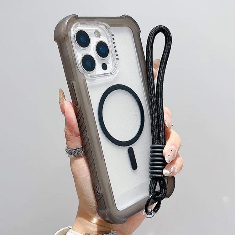 투명 매트 TPU 하이브리드 PC 3-in-1 MagSafe 휴대폰 케이스 손목 스트랩 포함, 아이폰 13 프로 맥스용, 아이폰 13 프로용, 아이폰 13용, 아이폰 12 프로 맥스용