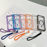 손목 스트랩이 있는 투명 매트 TPU 하이브리드 PC 3-in-1 MagSafe 휴대폰 케이스, 아이폰 17 프로 맥스용, 아이폰 17 프로용, 아이폰 17용, 아이폰 에어용, 아이폰 16 프로 맥스용, 아이폰 16 프로용, 아이폰 16 플러스용, 아이폰 16용
