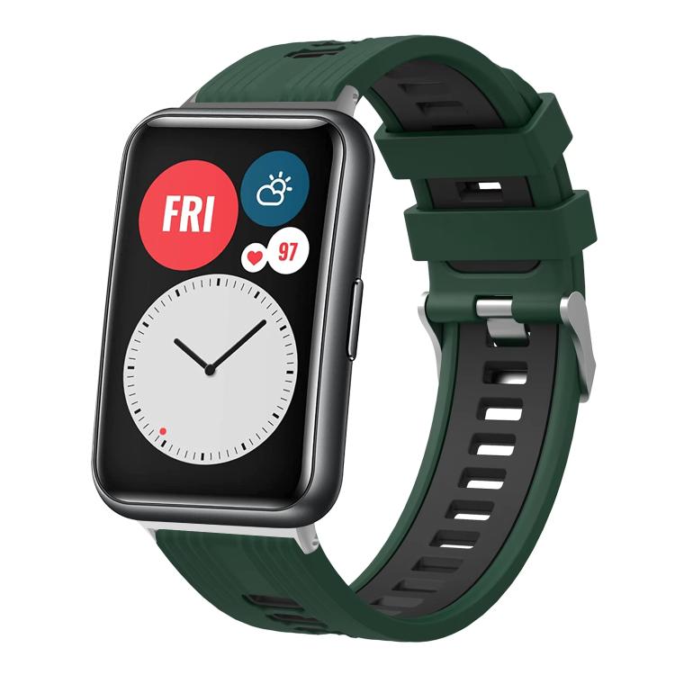 xDfind Dual Color Silver Buckle Silicone Watch Band, For Huawei Watch Fit New
