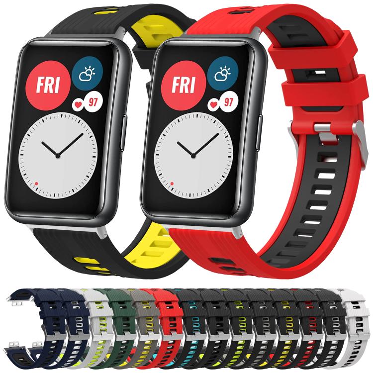 xDfind Dual Color Silver Buckle Silicone Watch Band, For Huawei Watch Fit New