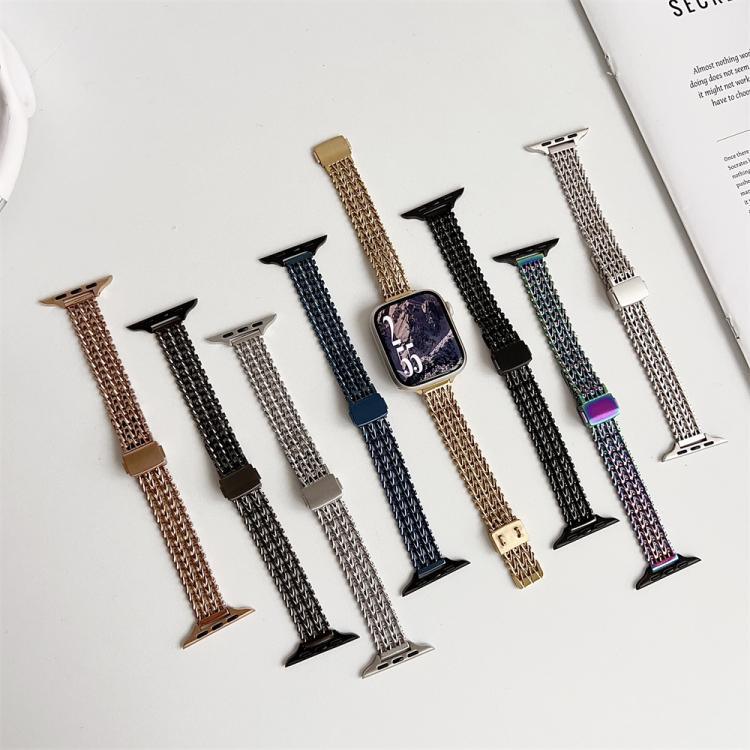 슬림 자석 스냅 클라스프 스틸 메시 메탈 시계 밴드, 애플 워치 46mm / 49mm / 45mm / 44mm용, 애플 워치 42mm / 41mm / 40mm / 38mm용