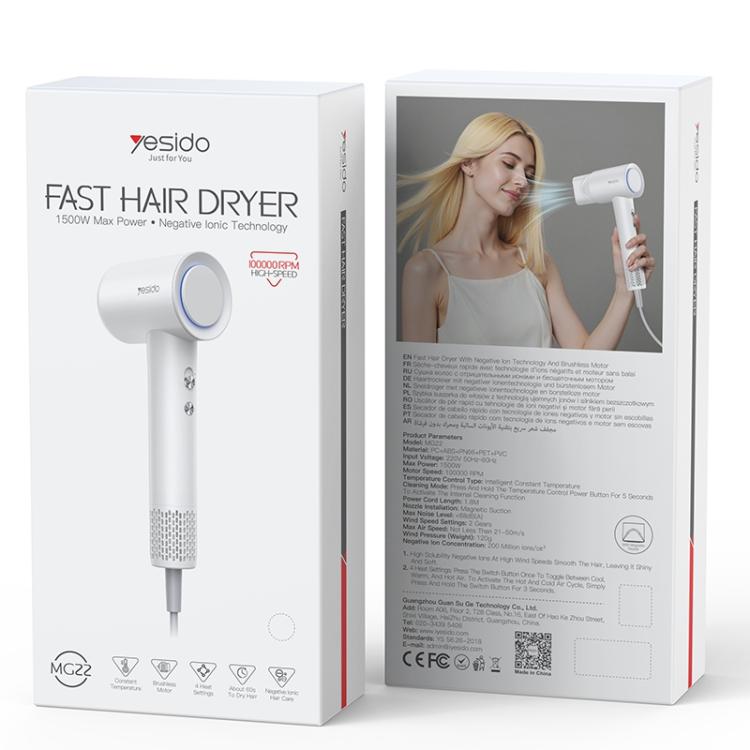 Yesido MG22 1500W 고속 전기 헤어 드라이어, EU 플러그, UK 플러그