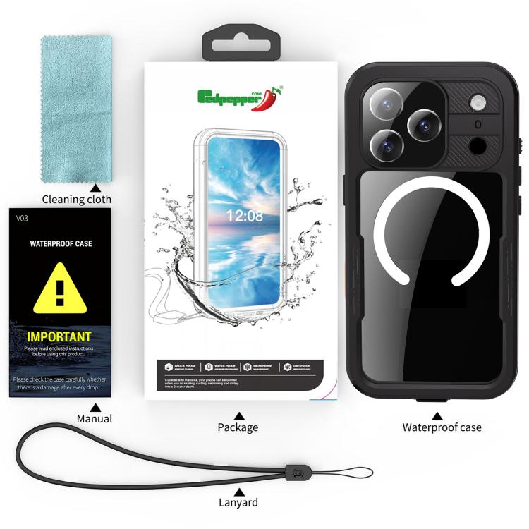 레드페퍼 IP68 방수 트리플 프로프 MagSafe 휴대폰 케이스, 아이폰 17 프로 맥스용, 아이폰 17 프로용, 아이폰 에어용