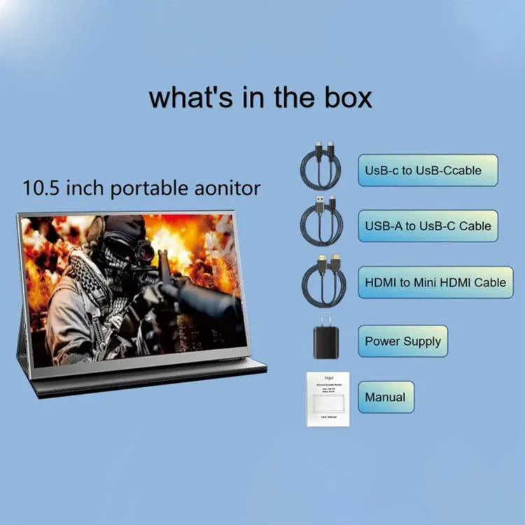 P105A01D 10.5인치 IPS 휴대용 모니터 HD / 타입-C 확장, 미국 플러그, 10.5인치