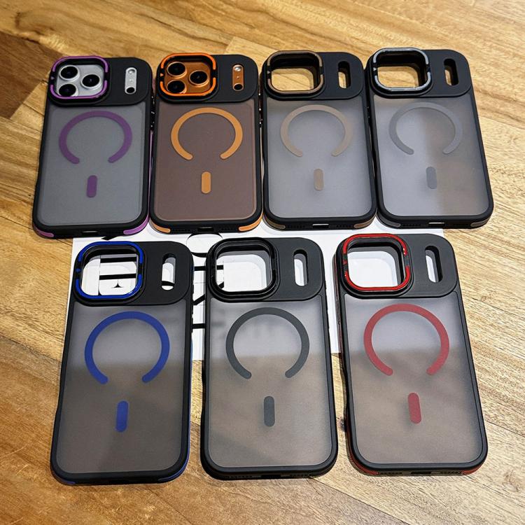 스킨 필 프로스트 메탈 렌즈 홀더 MagSafe 자석 휴대폰 케이스, 아이폰 16 플러스용, 아이폰 16용, 아이폰 15 프로 맥스용, 아이폰 15 프로용, 아이폰 15용, 아이폰 14용